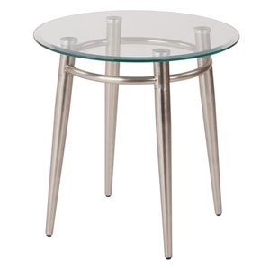 Scranton & Co Round Glass and Metal End Table in Brushed Nickel