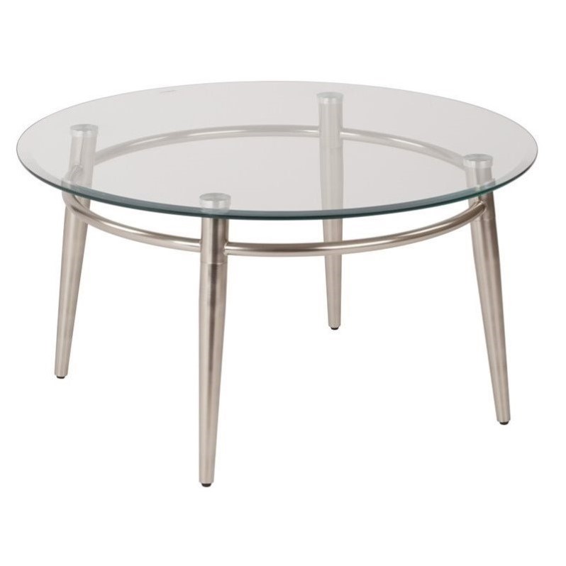 Scranton & Co Round Glass Coffee Table in Brushed Nickel Metal Finish