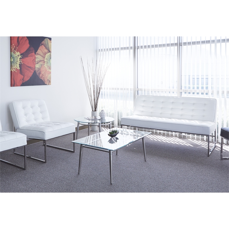 Scranton & Co Rectangle Glass Top Coffee Table in Brushed Nickel Finish