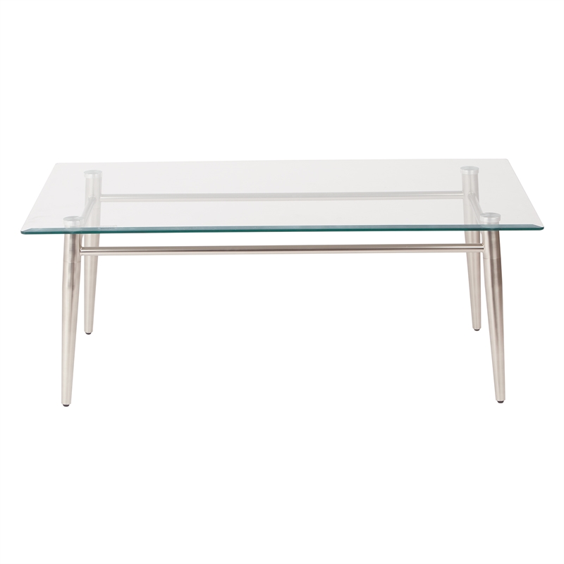 Scranton & Co Rectangle Glass Top Coffee Table in Brushed Nickel Finish