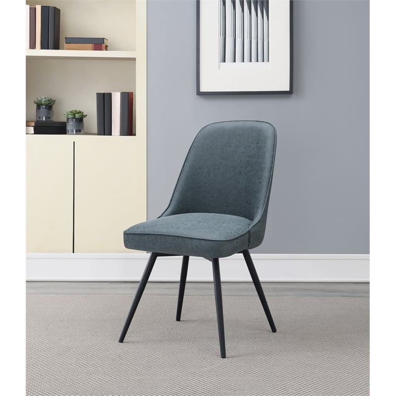 Scranton & Co Faux Leather Swivel Accent Chair in Navy with Black Legs