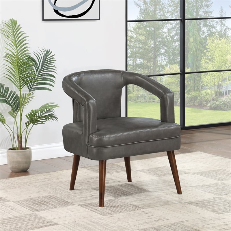 Scranton & Co Modern Accent Reception Chair in Pewter Gray Faux Leather