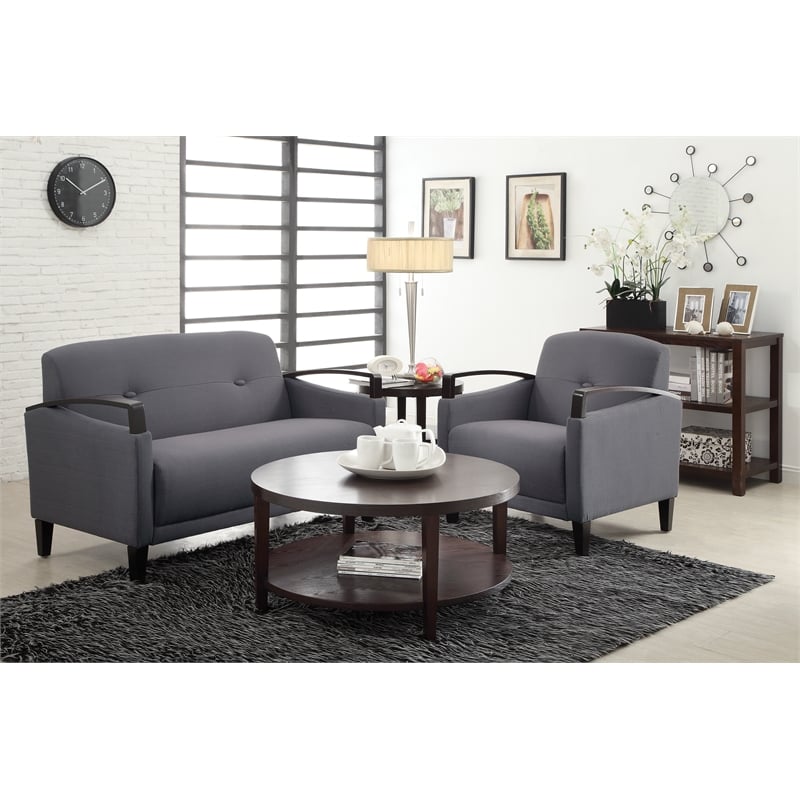 Scranton & Co Woven Charcoal Gray Accent Chair with Espresso Finish Arms