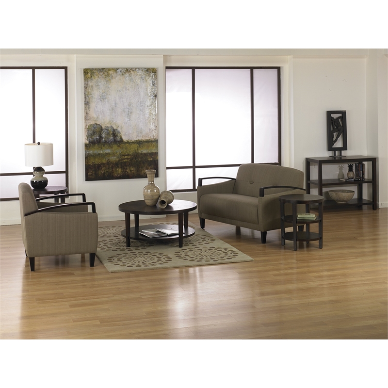 Scranton & Co Woven Seaweed Green Loveseat with Espresso Wood Accents