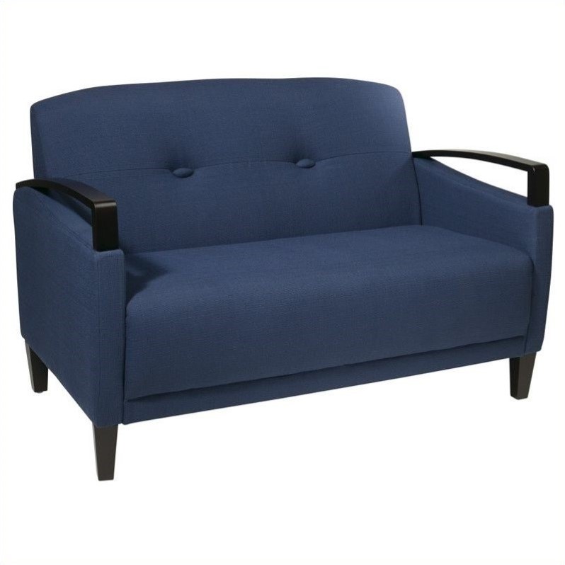 Scranton & Co Woven Indigo Blue Loveseat with Espresso Wood Accents