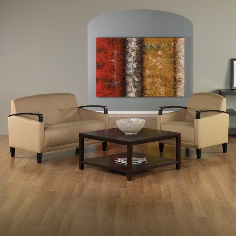 Scranton & Co Woven Wheat Loveseat with Espresso Wood Legs and Arms