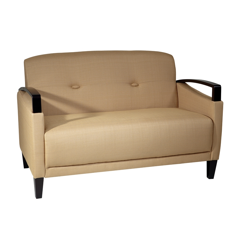 Scranton & Co Woven Wheat Loveseat with Espresso Wood Legs and Arms