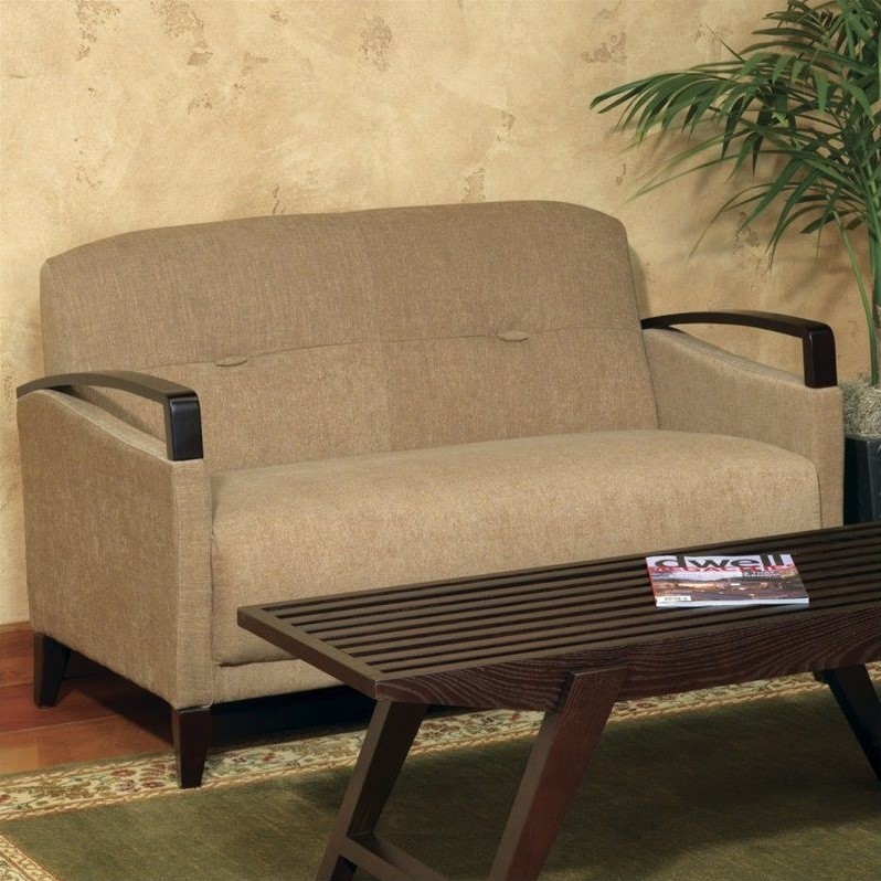 Scranton & Co Woven Wheat Loveseat with Espresso Wood Legs and Arms