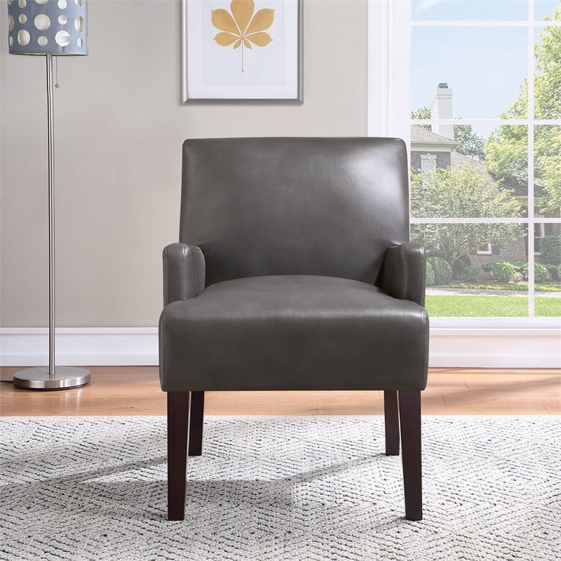 Scranton & Co Traditional Armchair in Pewter Faux Leather Tapered Legs