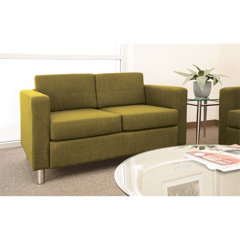 Scranton & Co Contemporary Loveseat in Green Fabric Chrome Legs