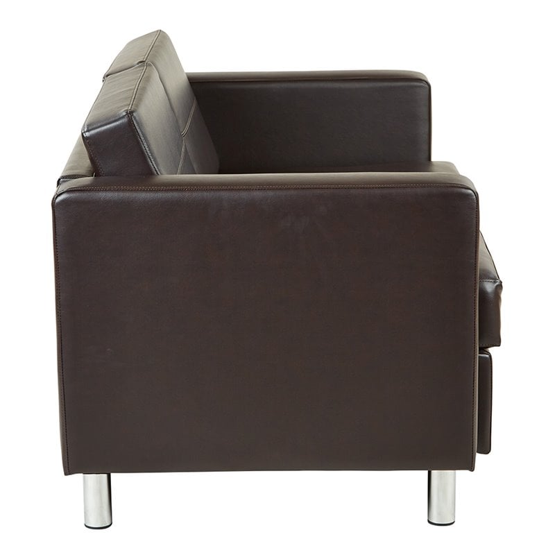 Scranton & Co Contemporary Loveseat in Espresso Faux Leather Silver Legs