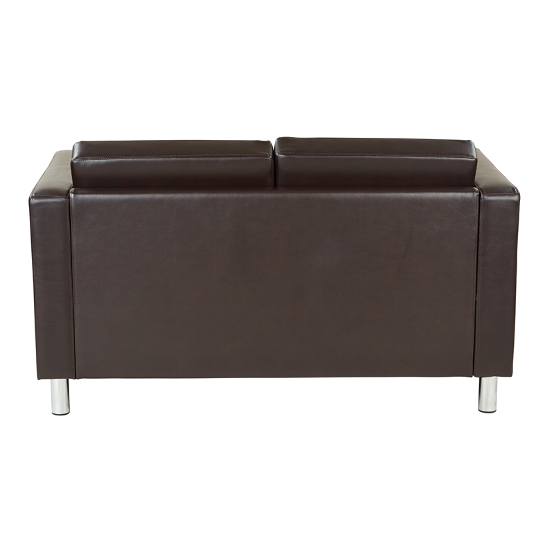Scranton & Co Contemporary Loveseat in Espresso Faux Leather Silver Legs