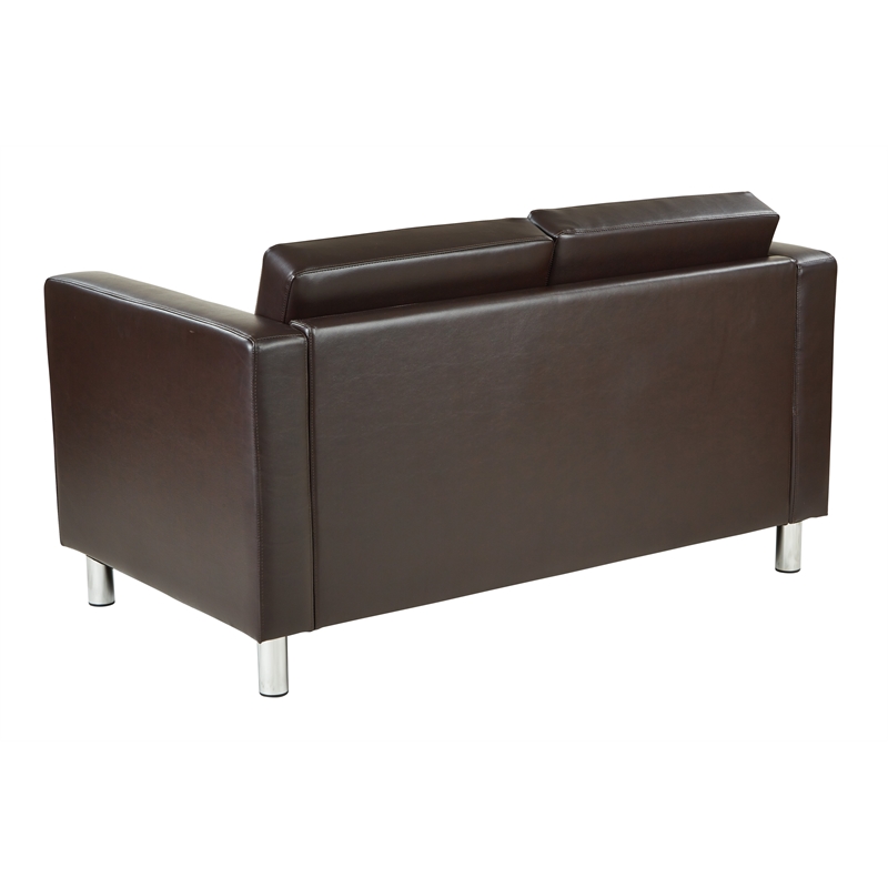 Scranton & Co Contemporary Loveseat in Espresso Faux Leather Silver Legs