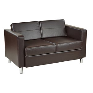 Scranton & Co Contemporary Loveseat in Espresso Faux Leather Silver Legs