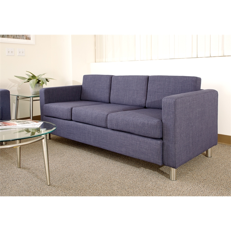 Scranton & Co Contemporary Navy Fabric Sofa with Chrome Barrel Legs