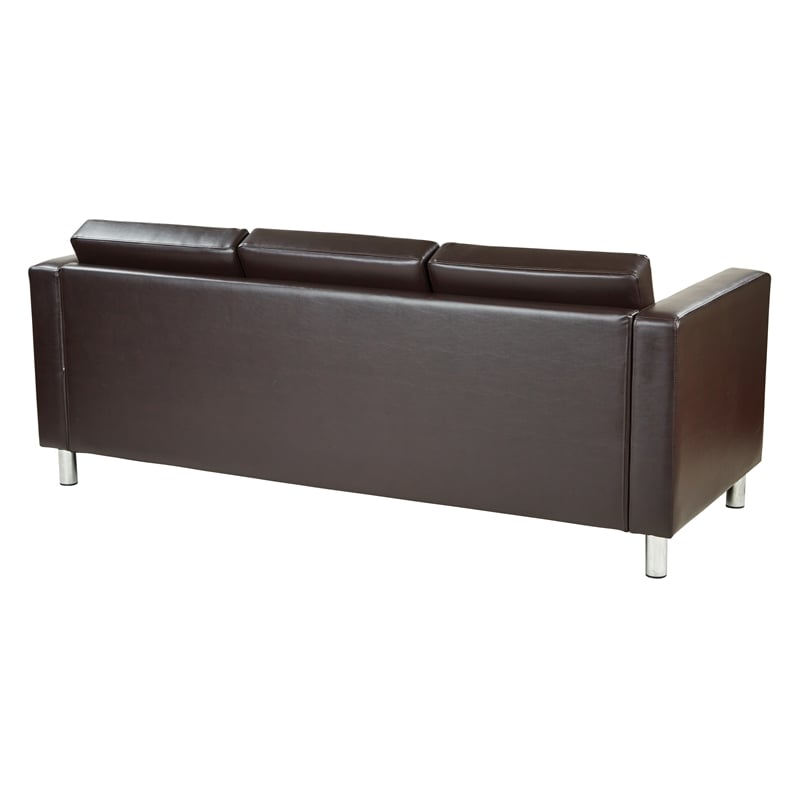 Scranton & Co Easy-Care Espresso Brown Faux Leather Sofa with Silver Legs