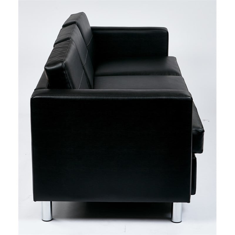 Scranton & Co Easy-Care Black Faux Leather Sofa with Box Spring Seats