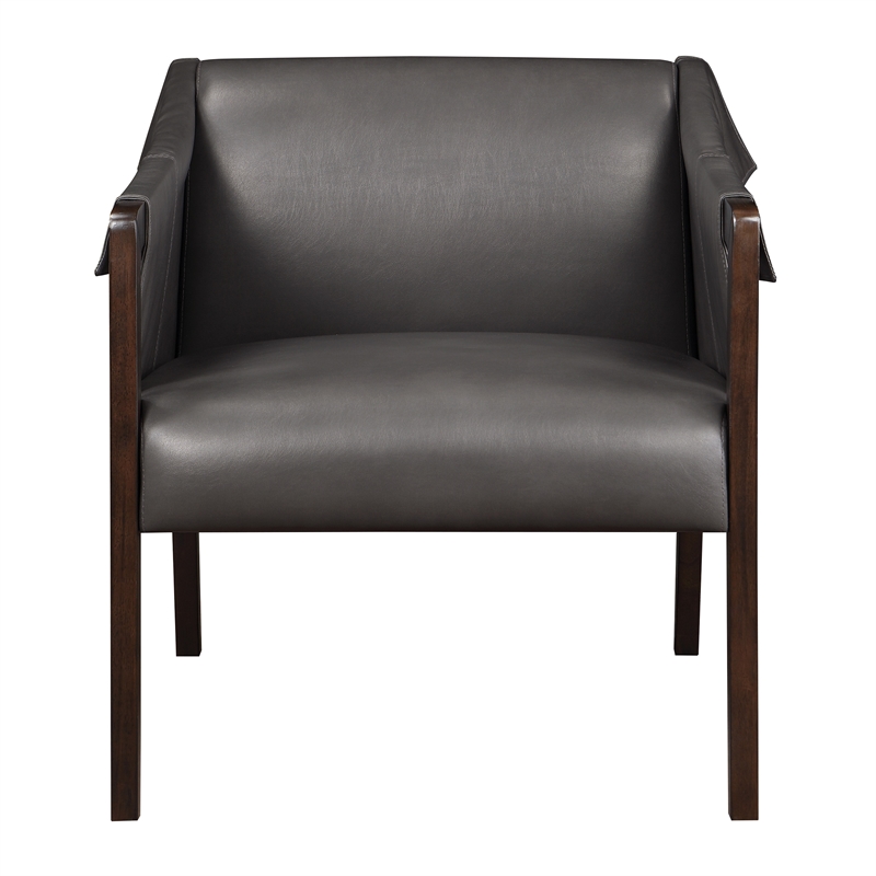 Scranton & Co Mid-Century Sling Accent Chair in Pewter Gray Faux Leather