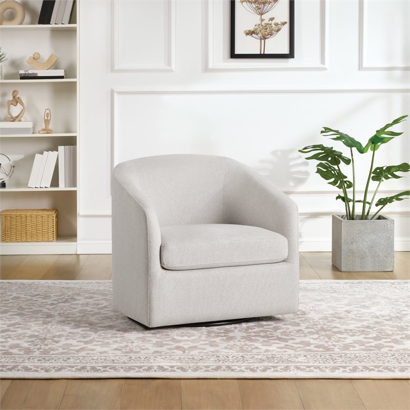 Scranton & Co Barrel Swivel Accent Chair in Cream Fabric Fully Assembled
