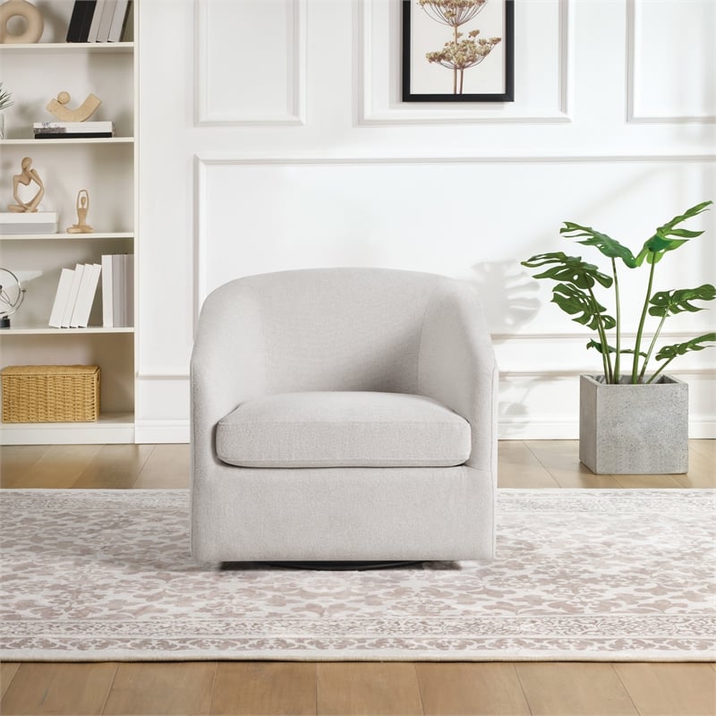 Scranton & Co Barrel Swivel Accent Chair in Cream Fabric Fully Assembled