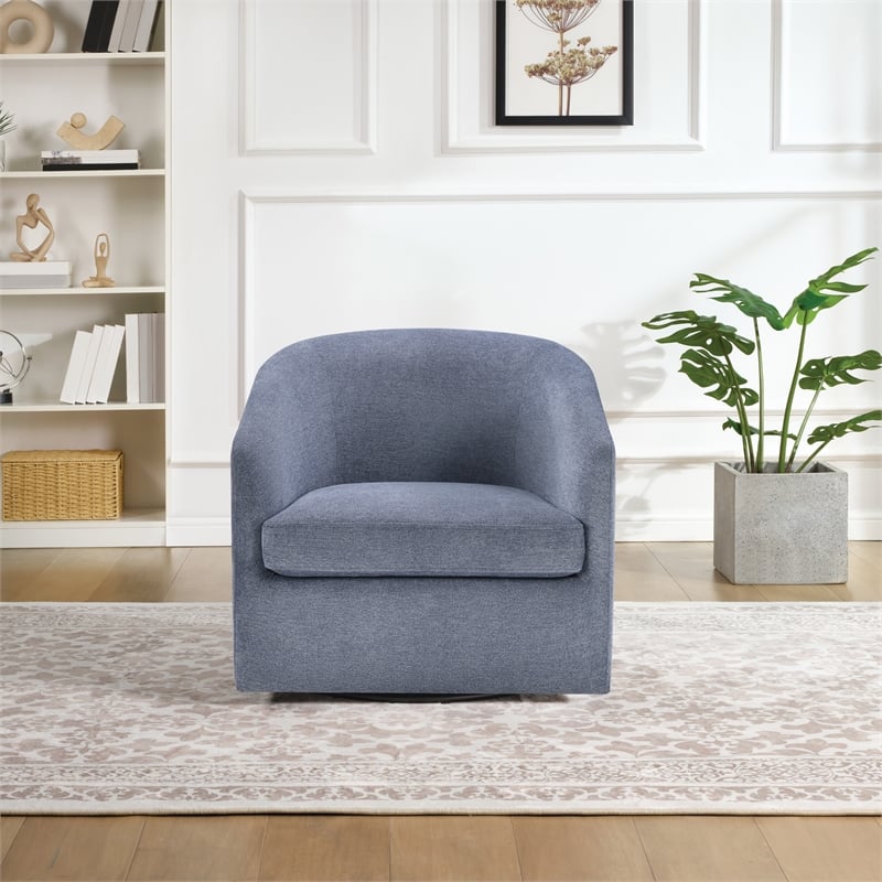 Scranton & Co Barrel Swivel Accent Chair in Blue Fabric Fully Assembled
