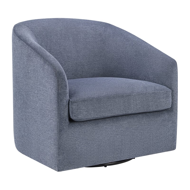 Scranton & Co Barrel Swivel Accent Chair in Blue Fabric Fully Assembled