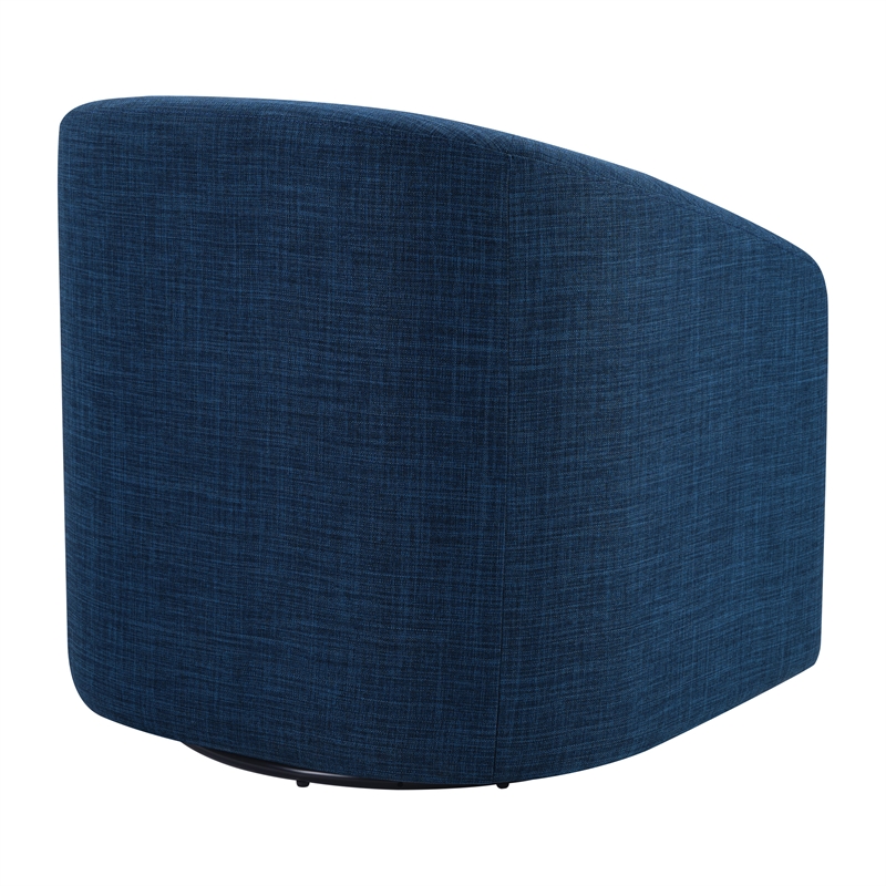 Scranton & Co Barrel Swivel Accent Chair in Navy Blue Fabric Assembled