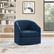 Scranton & Co Barrel Swivel Accent Chair in Navy Blue Fabric Assembled