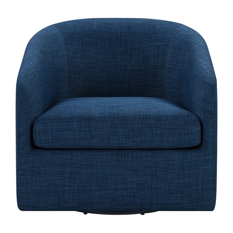 Scranton & Co Barrel Swivel Accent Chair in Navy Blue Fabric Assembled