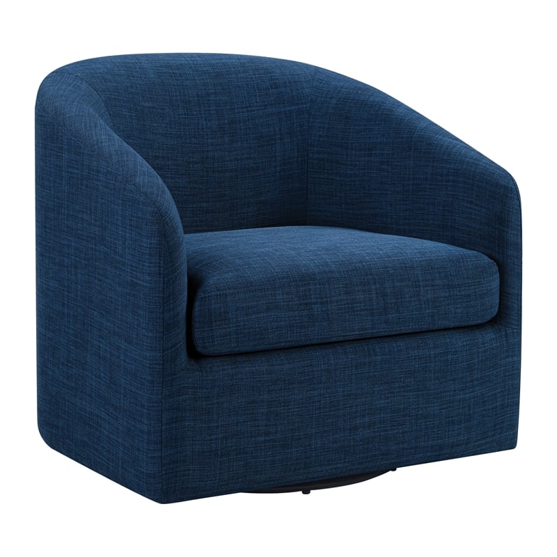 Scranton & Co Barrel Swivel Accent Chair in Navy Blue Fabric Assembled