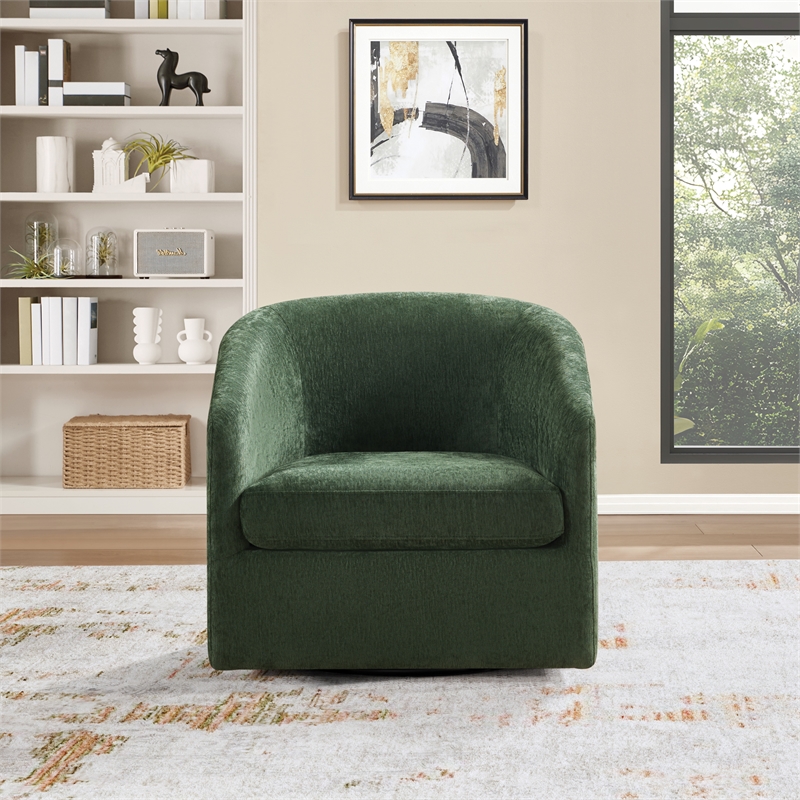 Scranton & Co Barrel Swivel Accent Chair in Green Fabric Fully Assembled
