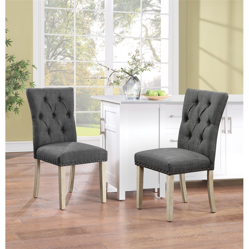 Scranton & Co Farmhouse Dining Chair 2-Pack in Charcoal with Nailheads