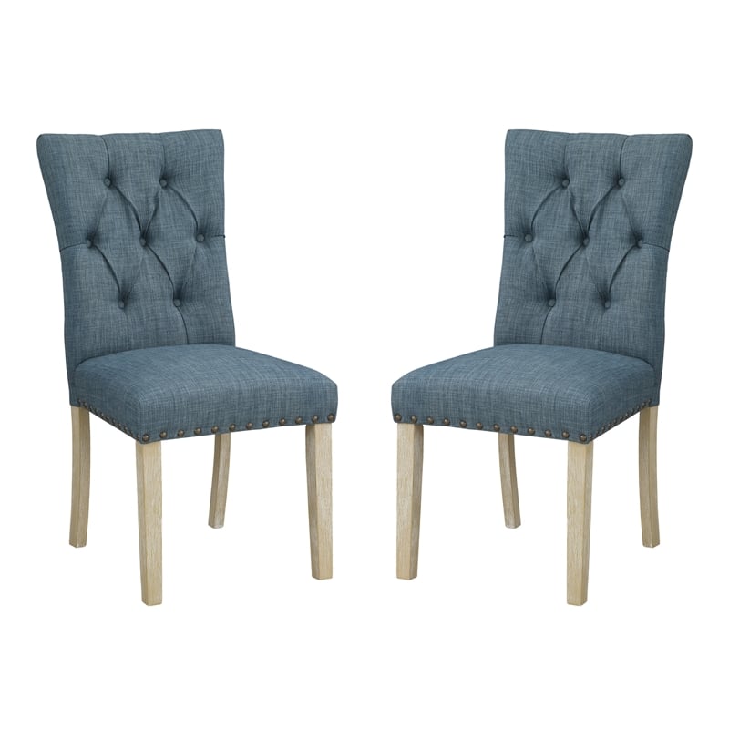 Scranton & Co Farmhouse Dining Chair 2-Pack in Indigo Blue with Nailheads