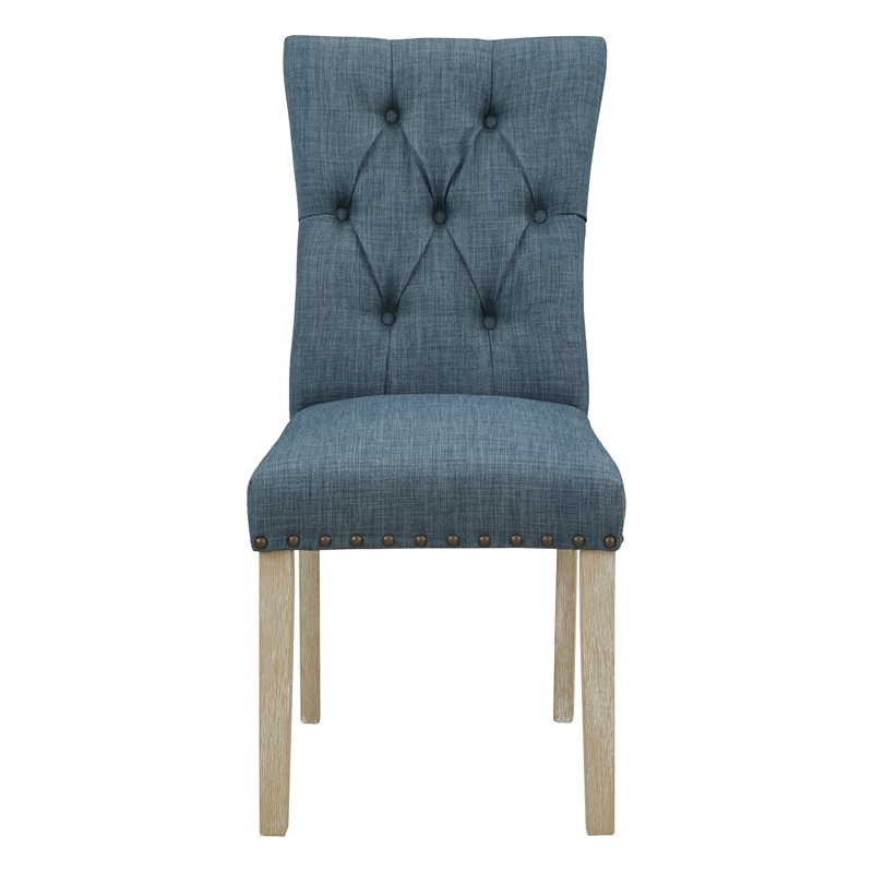 Scranton & Co Farmhouse Dining Chair 2-Pack in Indigo Blue with Nailheads