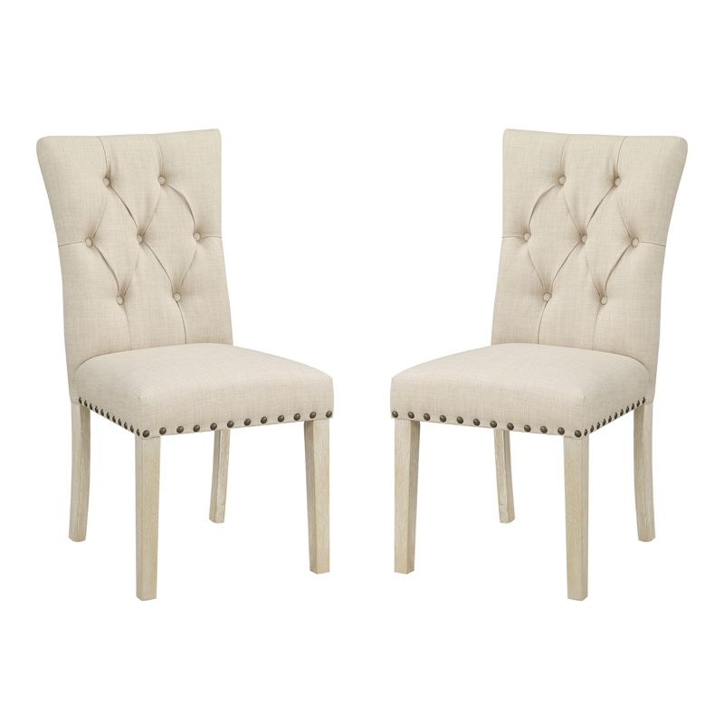 Scranton & Co Farmhouse Dining Chair 2-Pack in Burlap Tan with Nailheads