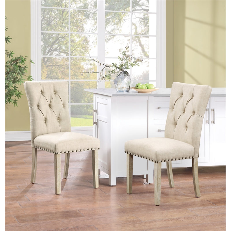 Scranton & Co Farmhouse Dining Chair 2-Pack in Burlap Tan with Nailheads