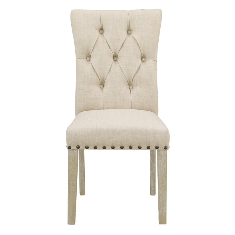 Scranton & Co Farmhouse Dining Chair 2-Pack in Burlap Tan with Nailheads