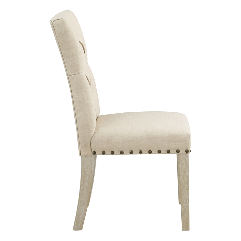 Scranton & Co Farmhouse Dining Chair 2-Pack in Burlap Tan with Nailheads