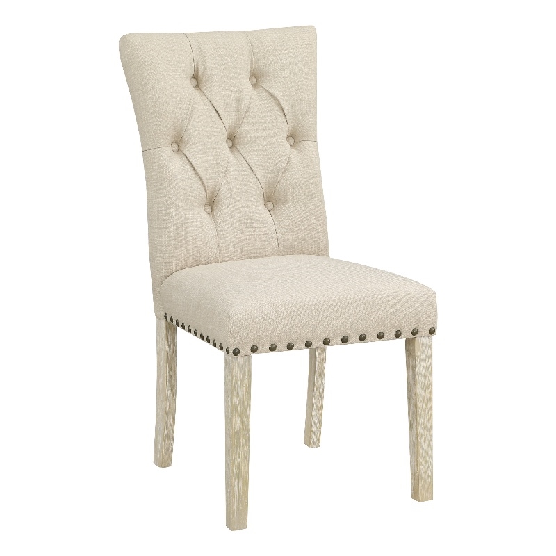Scranton & Co Farmhouse Dining Chair 2-Pack in Burlap Tan with Nailheads