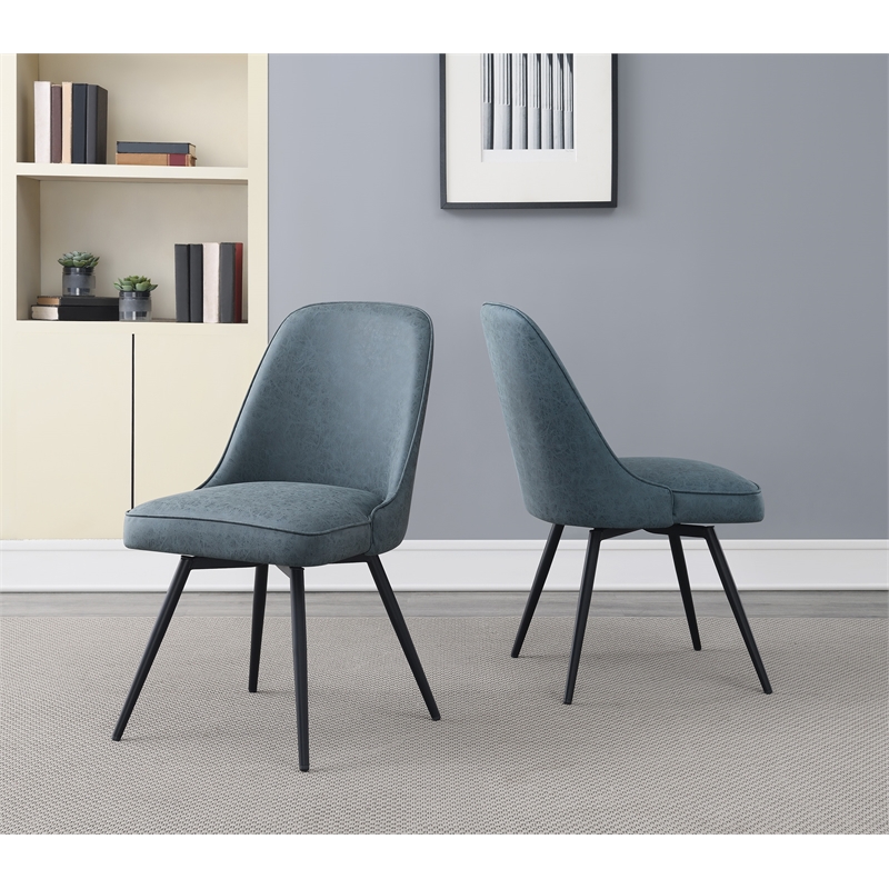 Scranton & Co Mid-Century Modern Swivel Dining Chair 2-Pack in Navy
