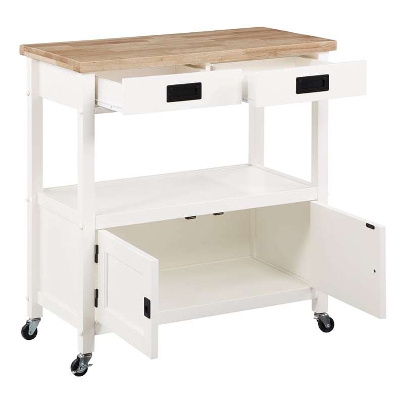 Scranton & Co Farmhouse Kitchen Cart with Wood Top and White Base