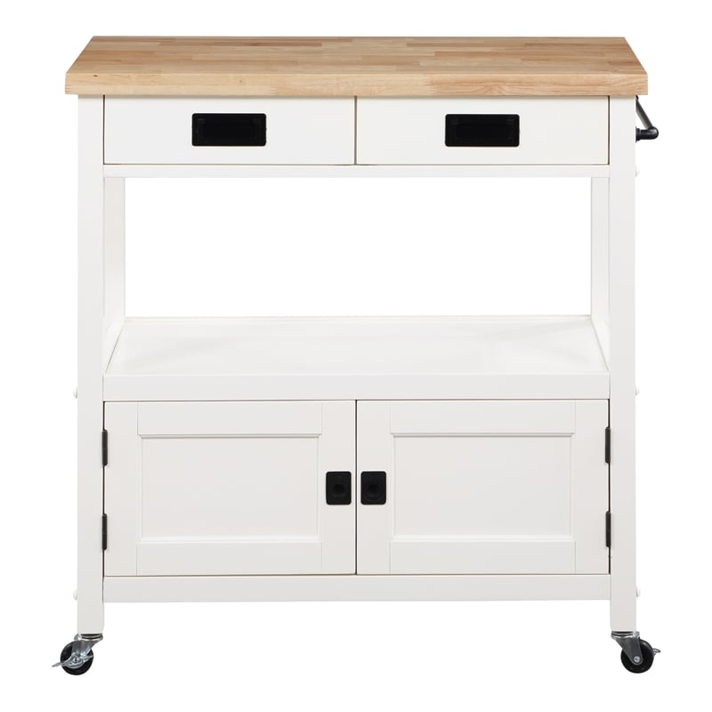 Scranton & Co Farmhouse Kitchen Cart with Wood Top and White Base