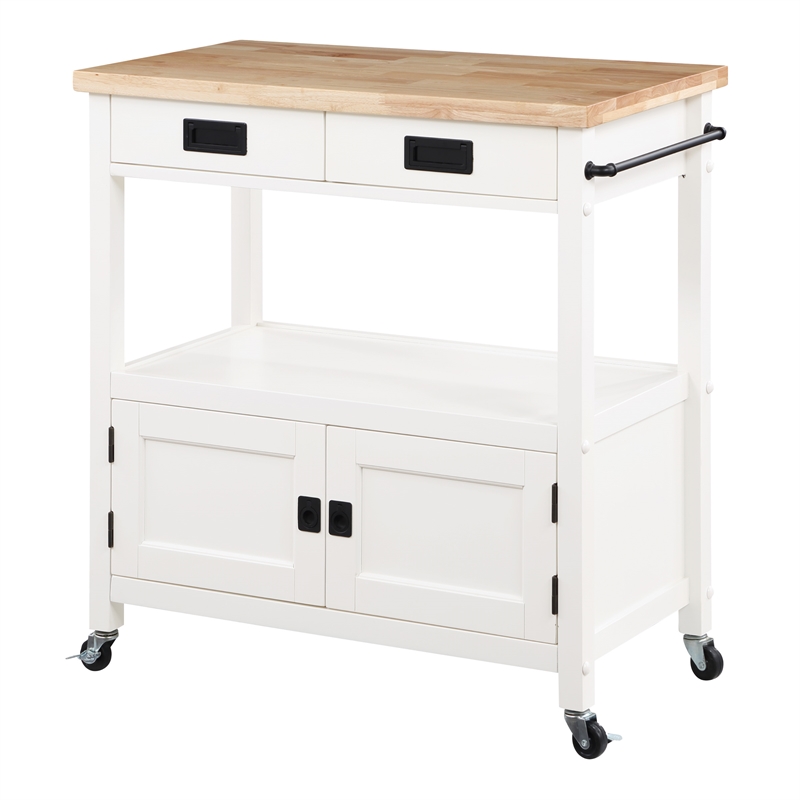 Scranton & Co Farmhouse Kitchen Cart with Wood Top and White Base