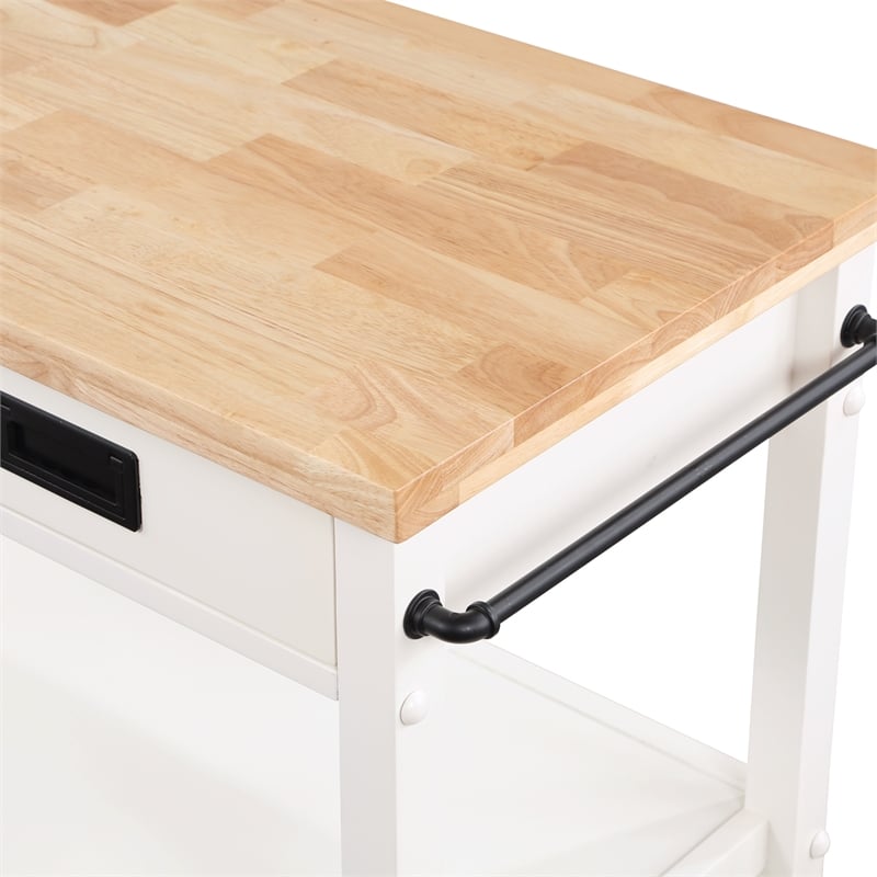 Scranton & Co Farmhouse Kitchen Cart with Wood Top and White Base