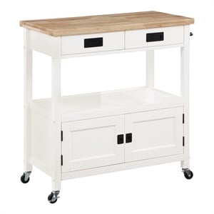 Scranton & Co Farmhouse Kitchen Cart with Wood Top and White Base