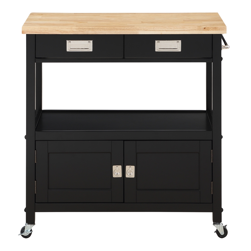 Scranton & Co Farmhouse Kitchen Cart with Wood Top and Black Base