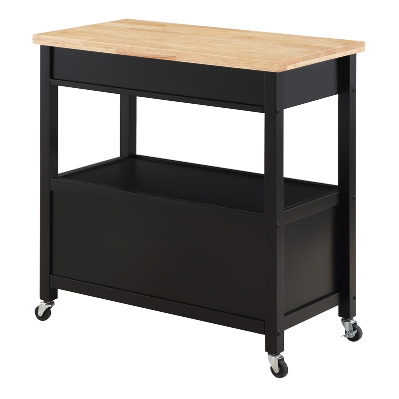 Scranton & Co Farmhouse Kitchen Cart with Wood Top and Black Base
