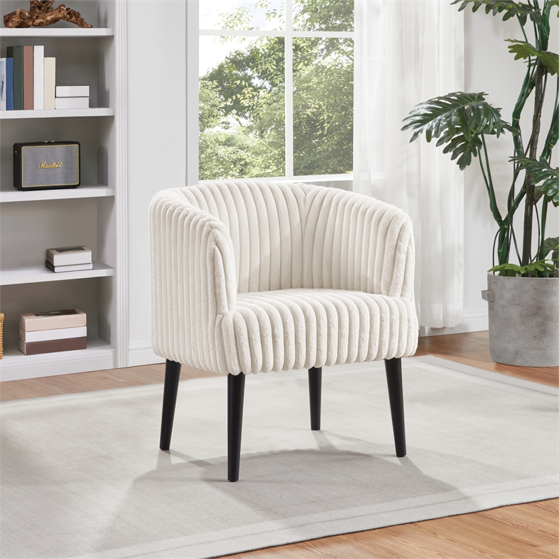 Scranton & Co Contemporary Accent Chair in White Cord Fur with Black Legs