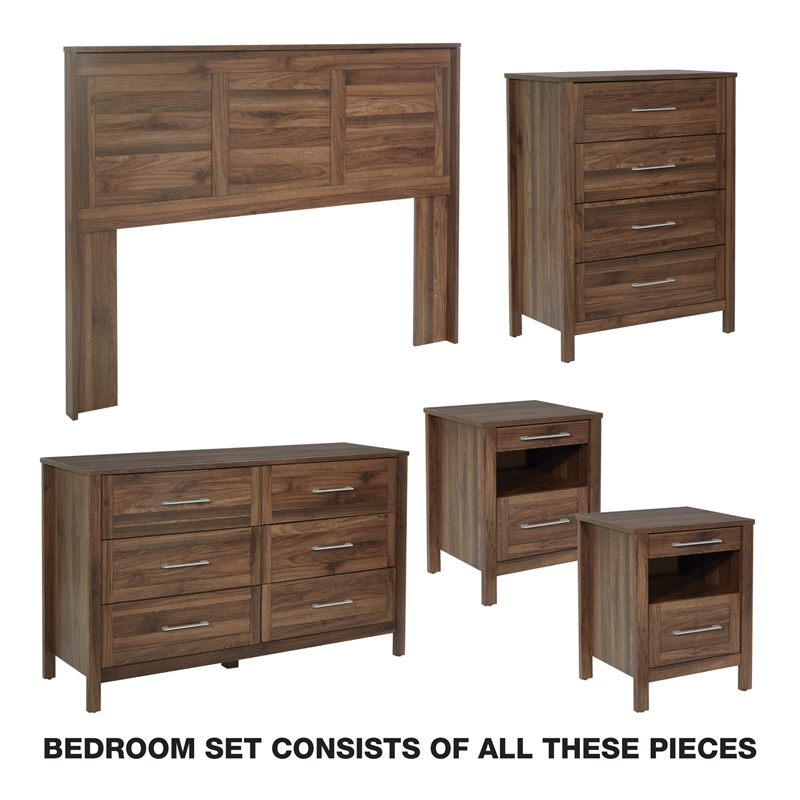 Scranton & Co Deluxe 5-Piece Queen/Full Bedroom Set in Classic Walnut