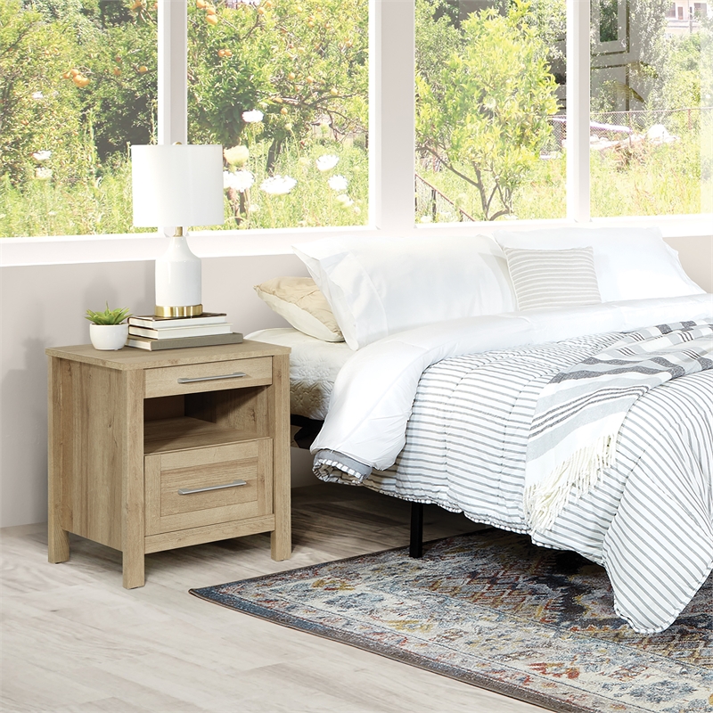 Scranton & Co Nightstand with 2 USB Ports in Canyon Oak Wood Finish
